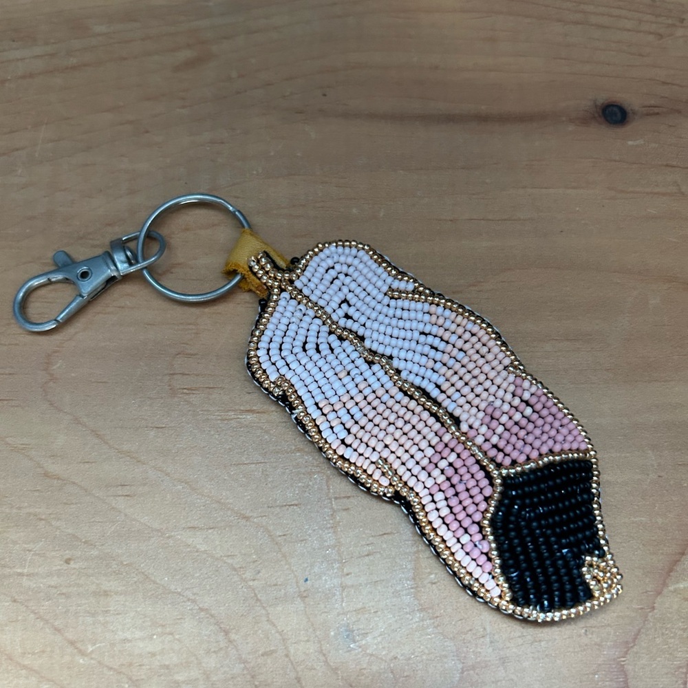 Handmade beaded feather keychain